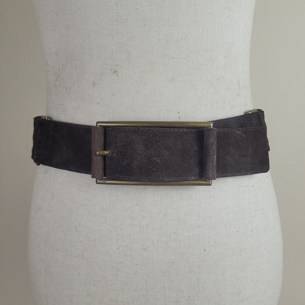 Suzi Roher Belt Small Brown Suede Leather Utility Minimalist Cinch Elastic Waist